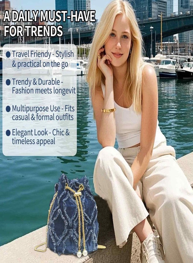 PASDUCHAS Blue Denim Purses for Women, Jean Bucket Bags, Crossbody Hobo Drawstring Handbag - Image 5